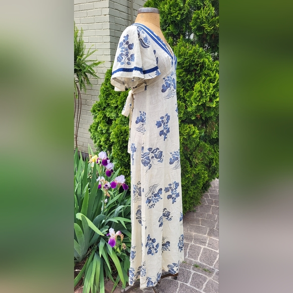The Cottager for the Junior Cream and Blue Floral Vintage Maxi Dress - Picture 7 of 13